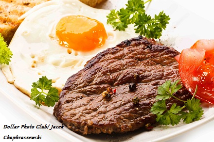 Low-Carb and Low Calorie Breakfast: Steak & Eggs with Seared Tomatoes